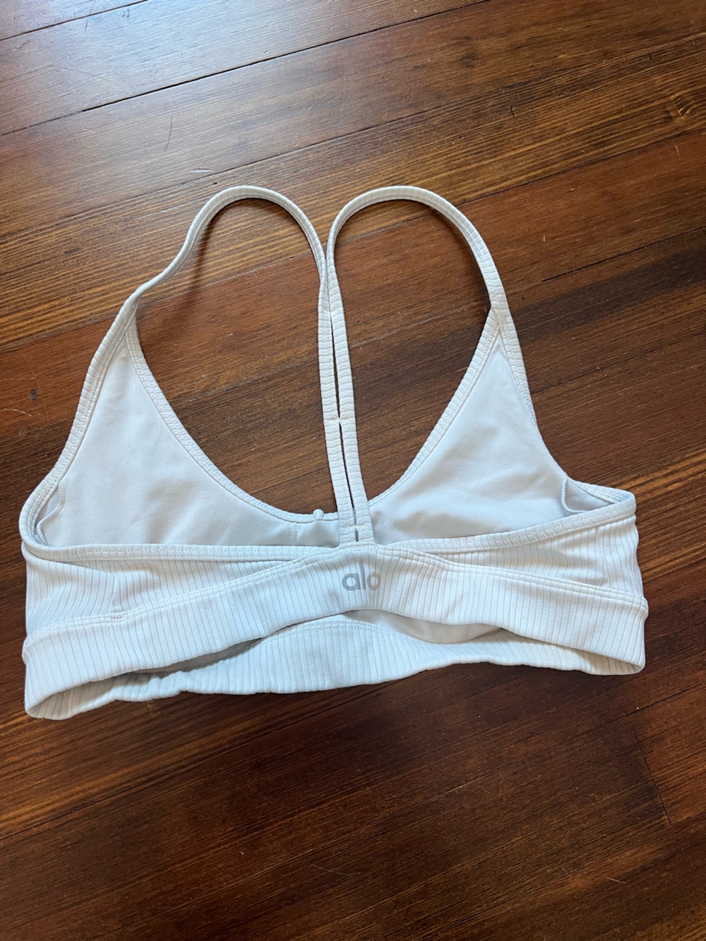 alo White Ribbed Strappy Sports Bra